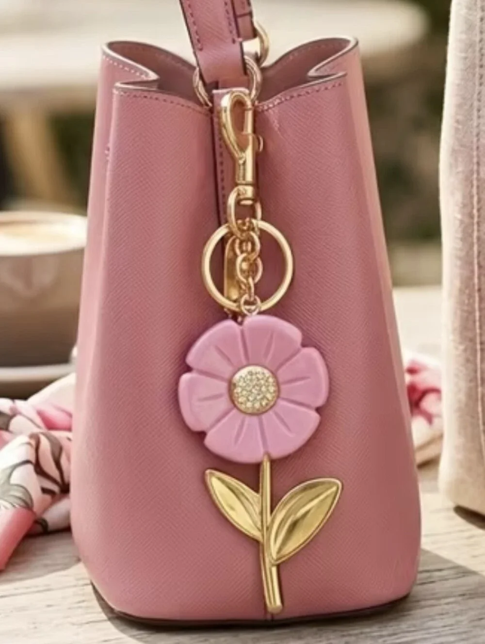 Pink Flower Bag Charm/ Keychain NEW